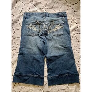 Y2K Studded Embroidered Butterfly Bootcut Capri Jeans Womens 11/12 Mallcore 2000